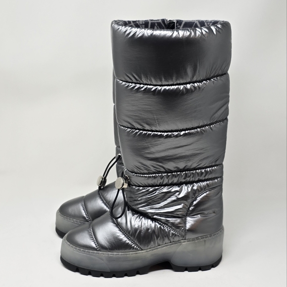 NWOT Aquatalia Arlo Metallic Gunmetal Gray Tall Puffer Winter/Rain Boot 6 - Picture 4 of 11
